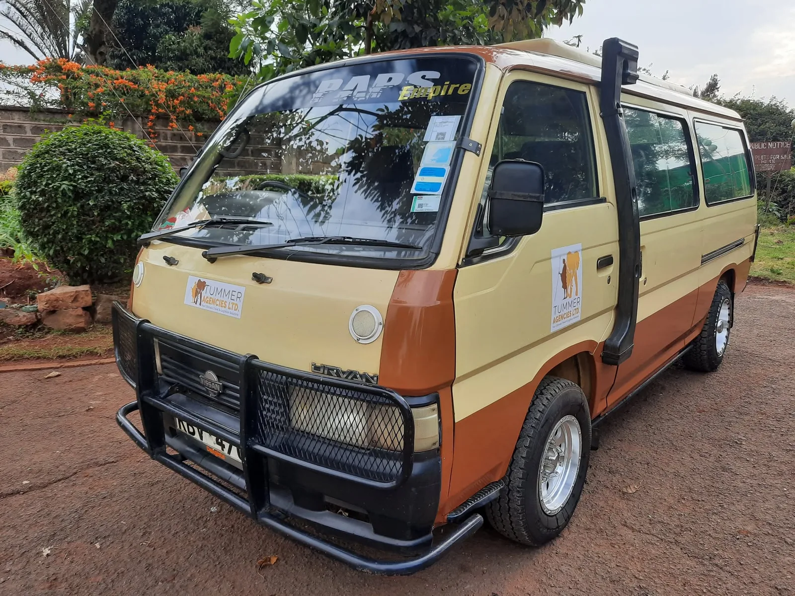 Tummer Agencies Nissan Urvan safari van at the Nairobi yard